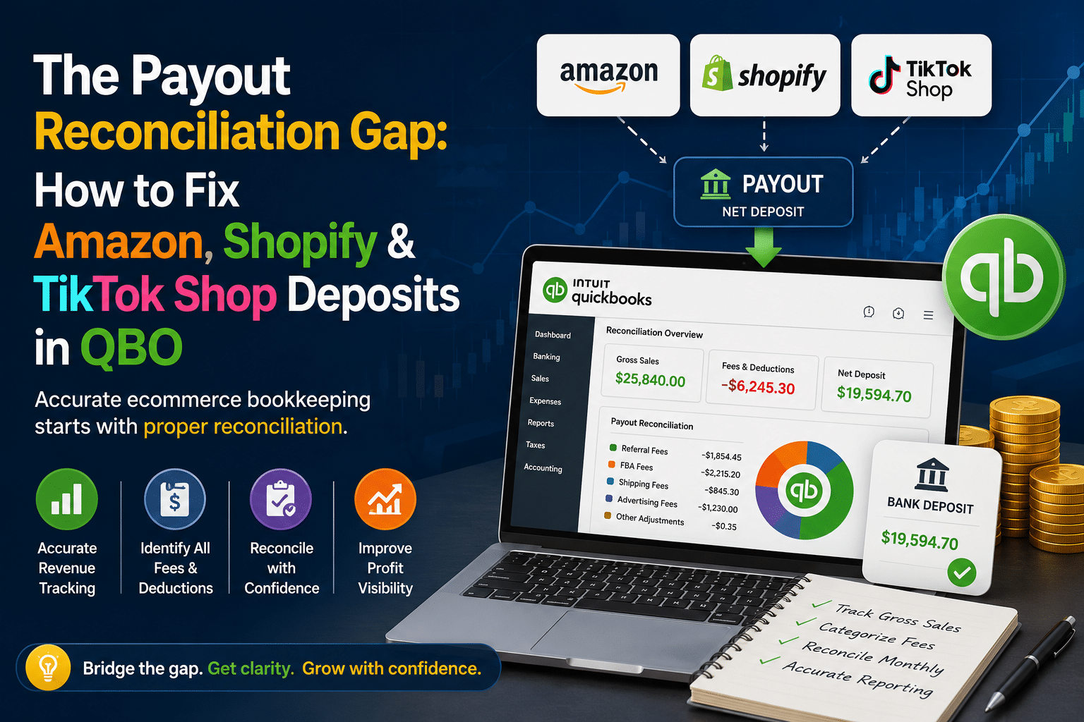 Amazon Shopify and TikTok Shop payout reconciliation in QuickBooks Online