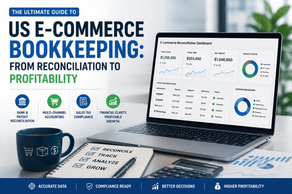Ecommerce reconciliation and bookkeeping dashboard for Shopify Amazon and online sellers in the USA
