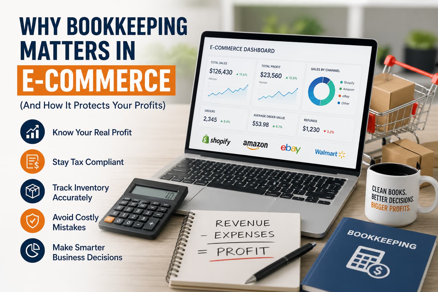 ecommerce bookkeeping USA dashboard profit tracking example