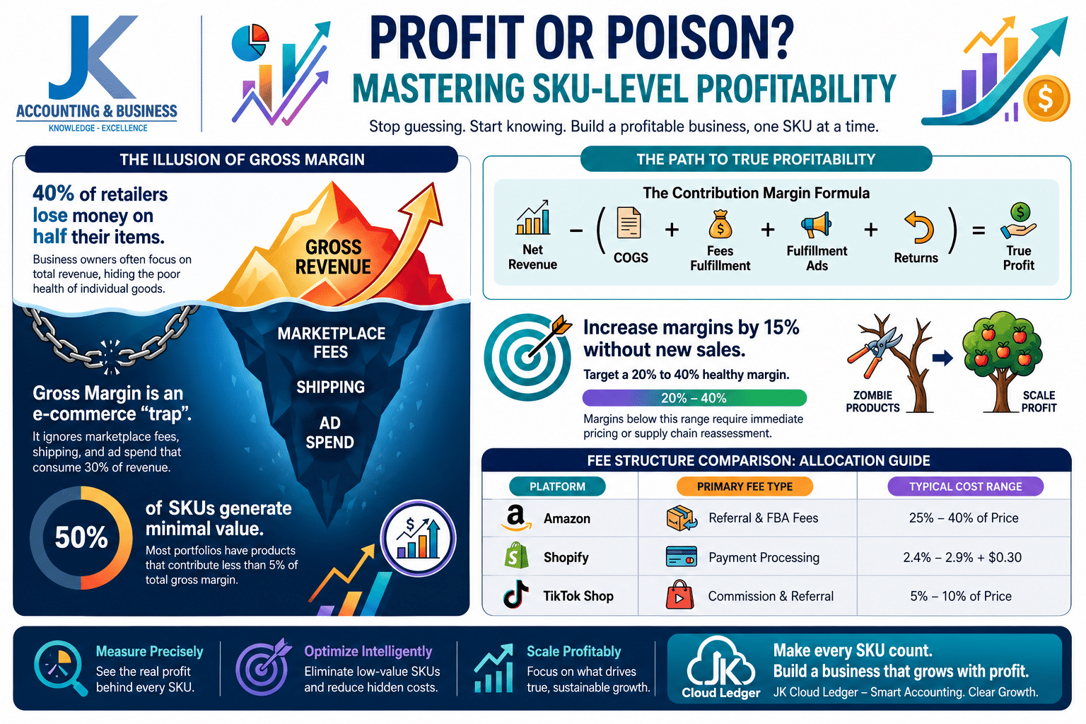 Hidden Costs That Reduce Ecommerce Product Profitability Ecommerce profitability dashboard showing marketplace fees fulfillment costs and contribution margin analysis
